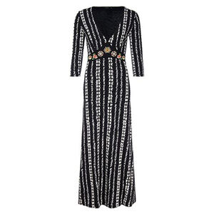 Women's Desigual Maxi Dress Size M Black White Floral Embroidered